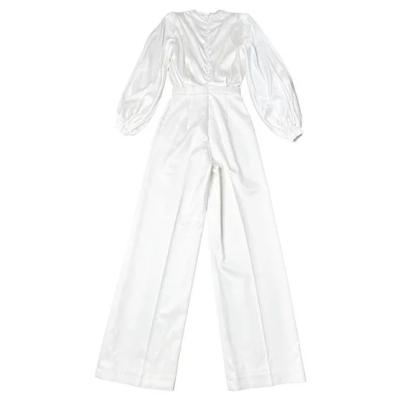 House OF CB London White Satin Plunge Neck Wide Leg Jumpsuit XS - Picture 3 of 4